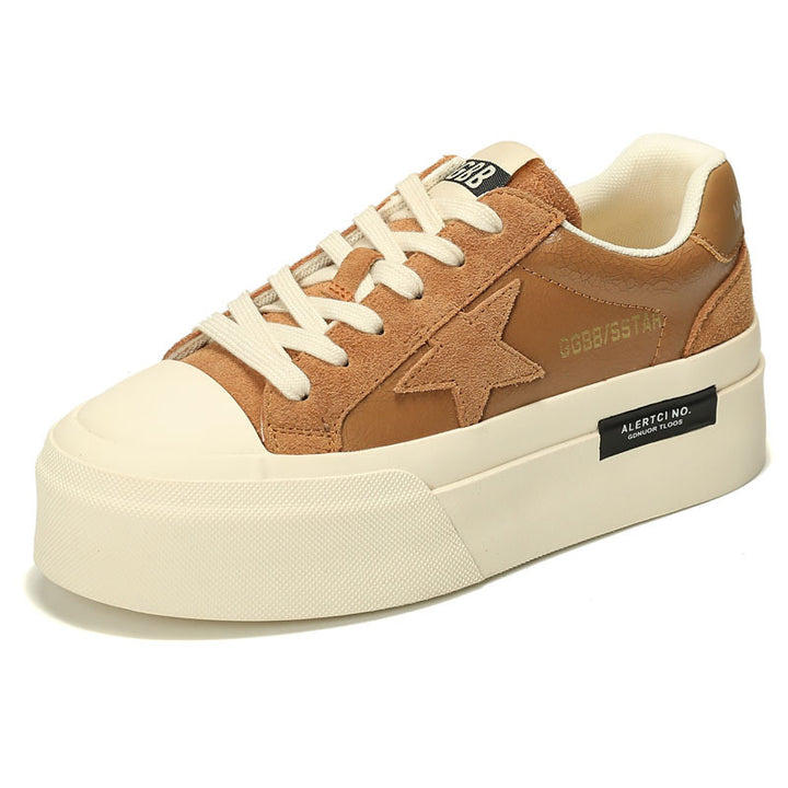Women's Chunky Canvas Shoes Suede Leather Dad Flat Sneakers