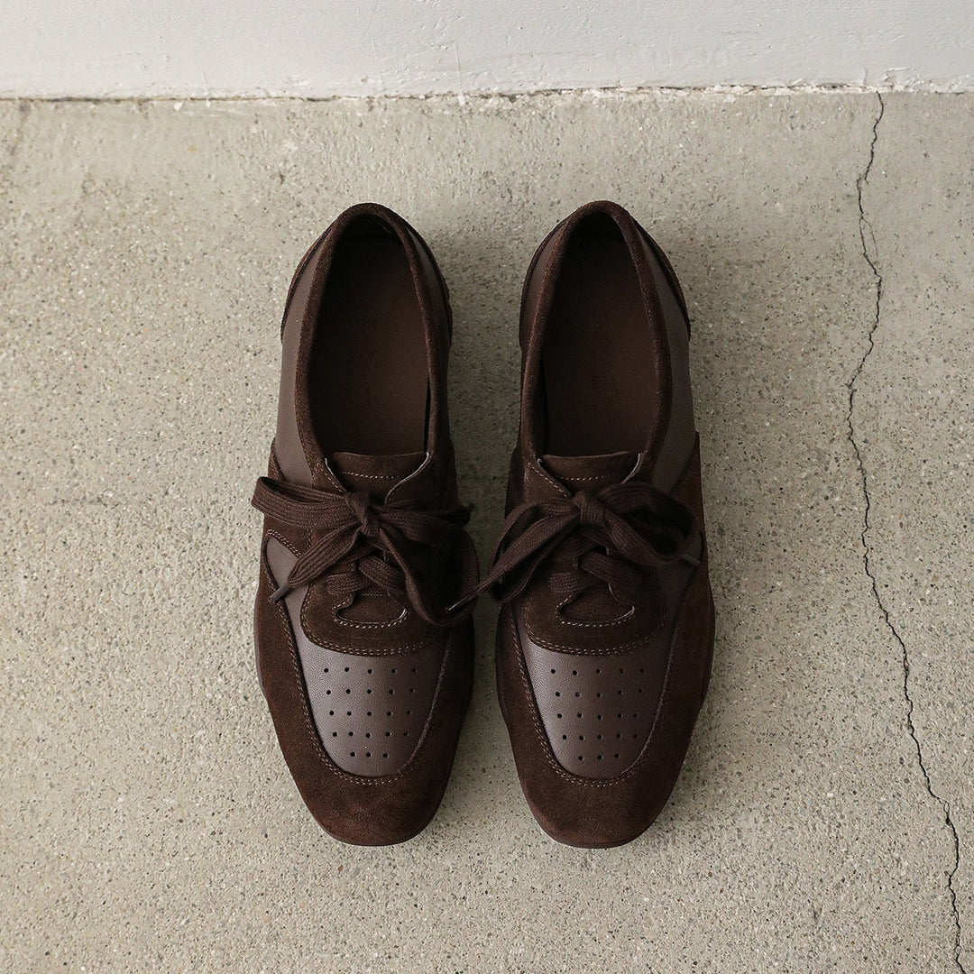Women's Retro Patchwork Sneakers Vintage Round Toe Perforated Lace-up Flats