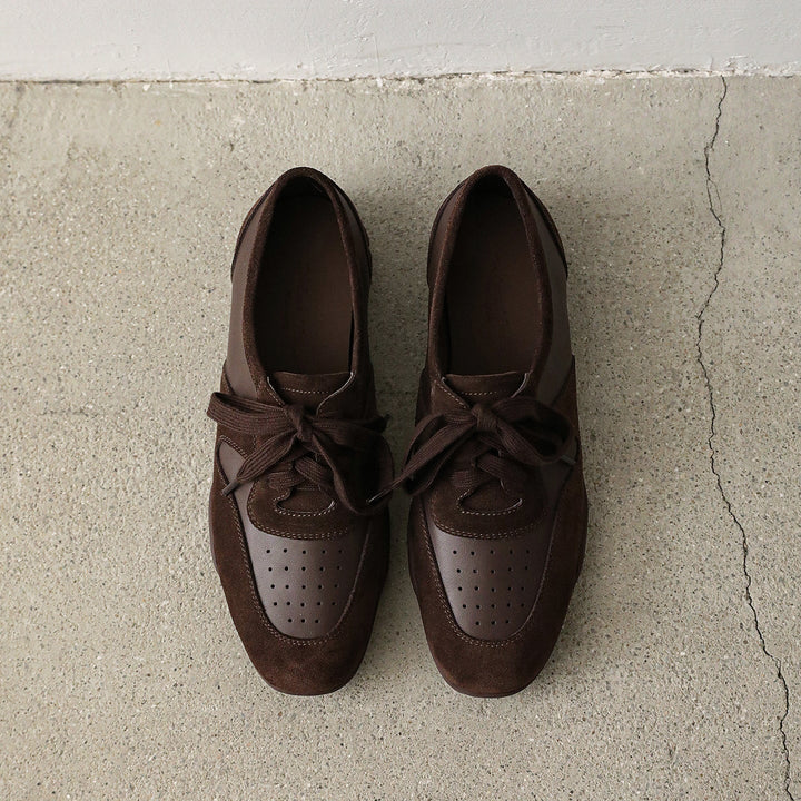 Women's Retro Patchwork Sneakers Vintage Round Toe Perforated Lace-up Flats