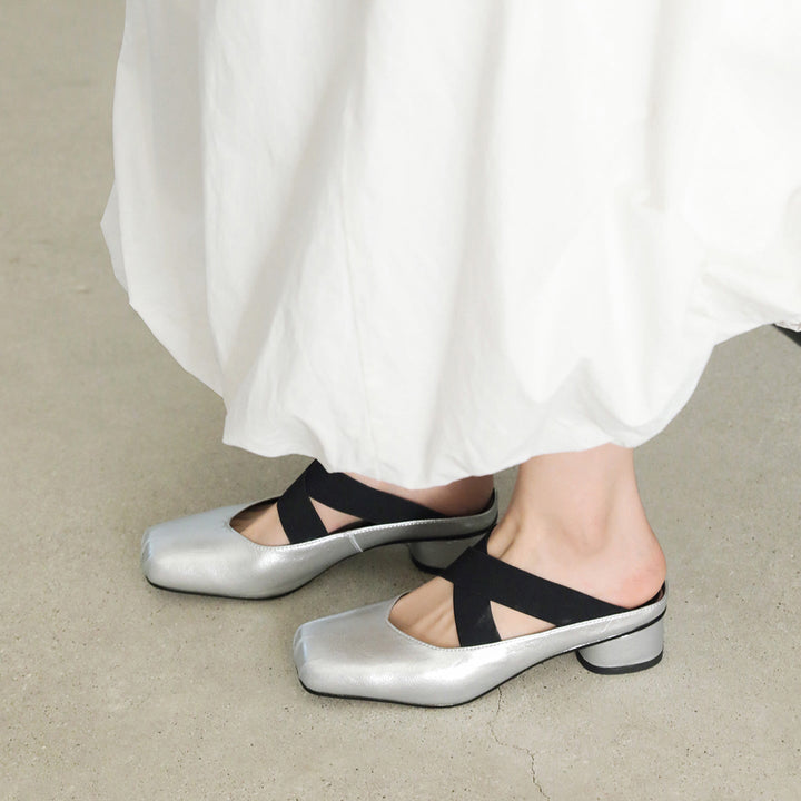 Handmade Sheepskin Cross Strap Mules - Women's Square Toe Mary Jane Block Heels