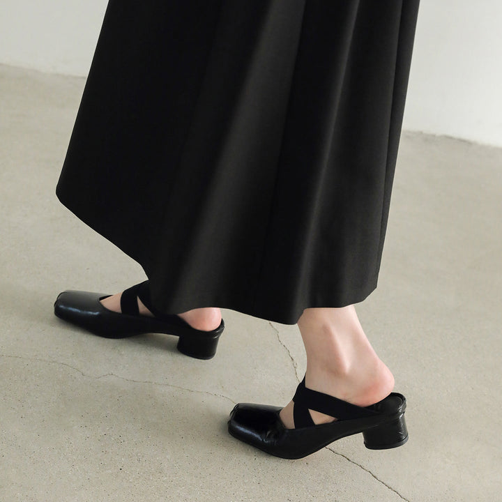 Handmade Sheepskin Cross Strap Mules - Women's Square Toe Mary Jane Block Heels