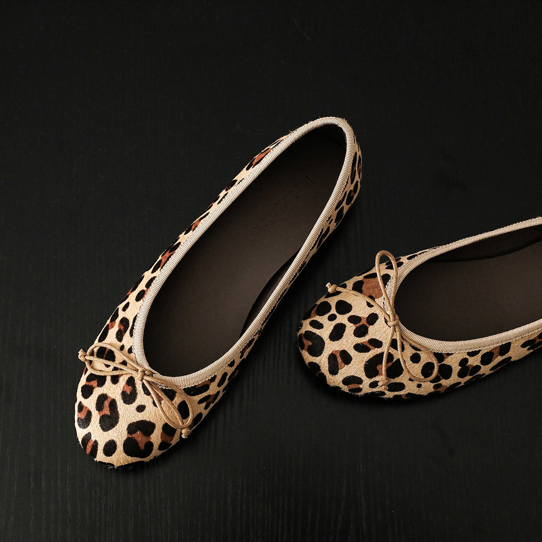 Women's Horsehair Leopard Polka Dot Ballet Flats Vintage Round Toe Bowknot Slip-on Flat Shoes