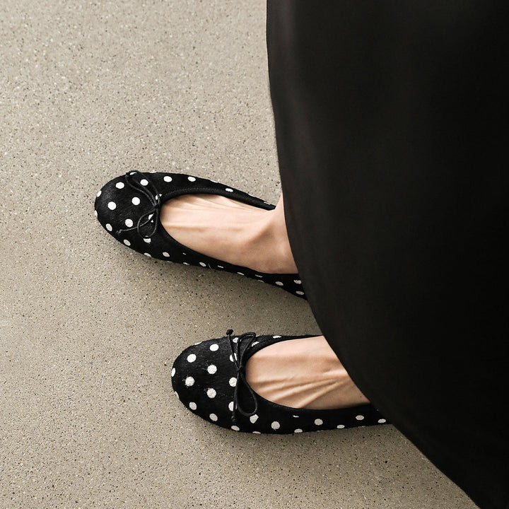 Women's Horsehair Leopard Polka Dot Ballet Flats Vintage Round Toe Bowknot Slip-on Flat Shoes