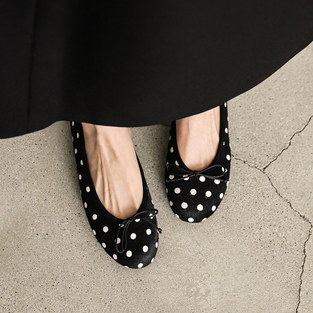 Women's Horsehair Leopard Polka Dot Ballet Flats Vintage Round Toe Bowknot Slip-on Flat Shoes