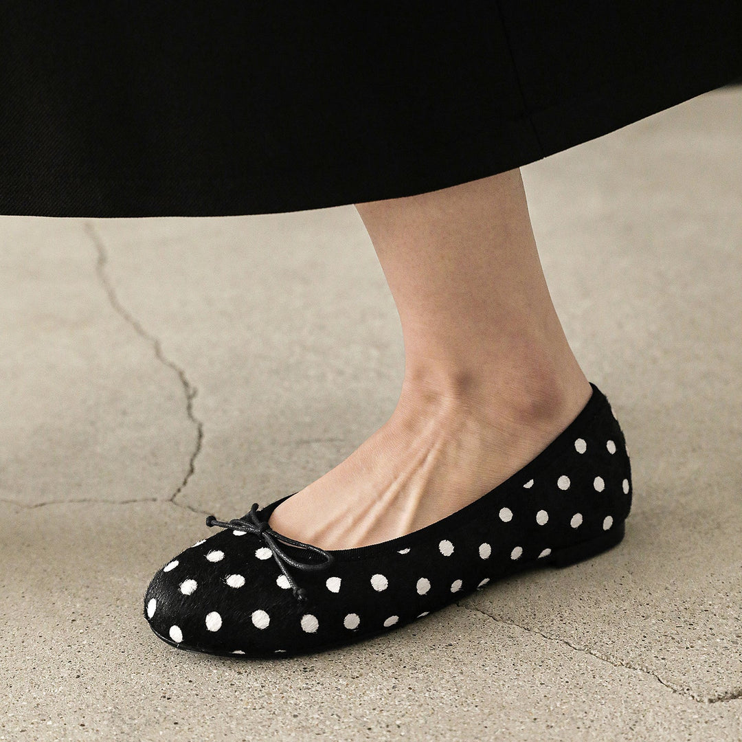 Women's Horsehair Leopard Polka Dot Ballet Flats Vintage Round Toe Bowknot Slip-on Flat Shoes