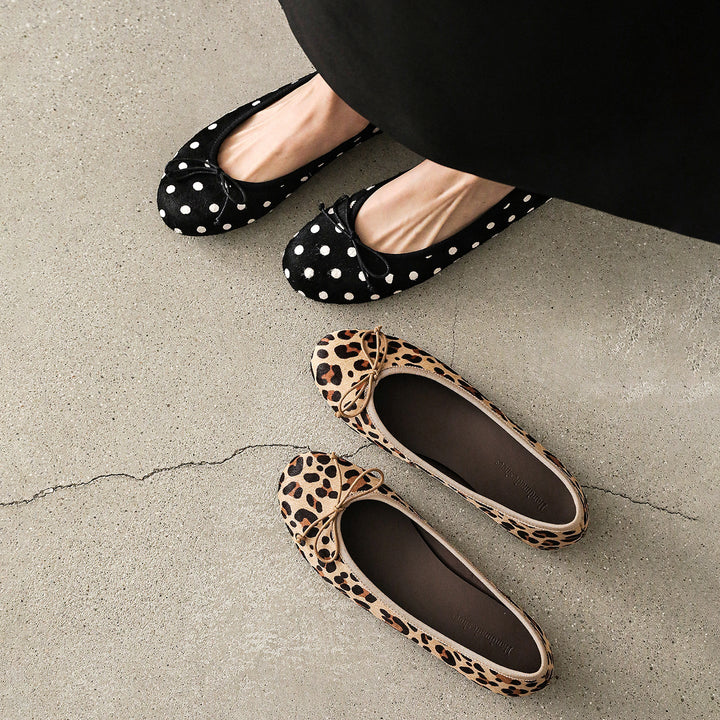 Women's Horsehair Leopard Polka Dot Ballet Flats Vintage Round Toe Bowknot Slip-on Flat Shoes