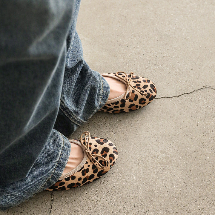 Women's Horsehair Leopard Polka Dot Ballet Flats Vintage Round Toe Bowknot Slip-on Flat Shoes