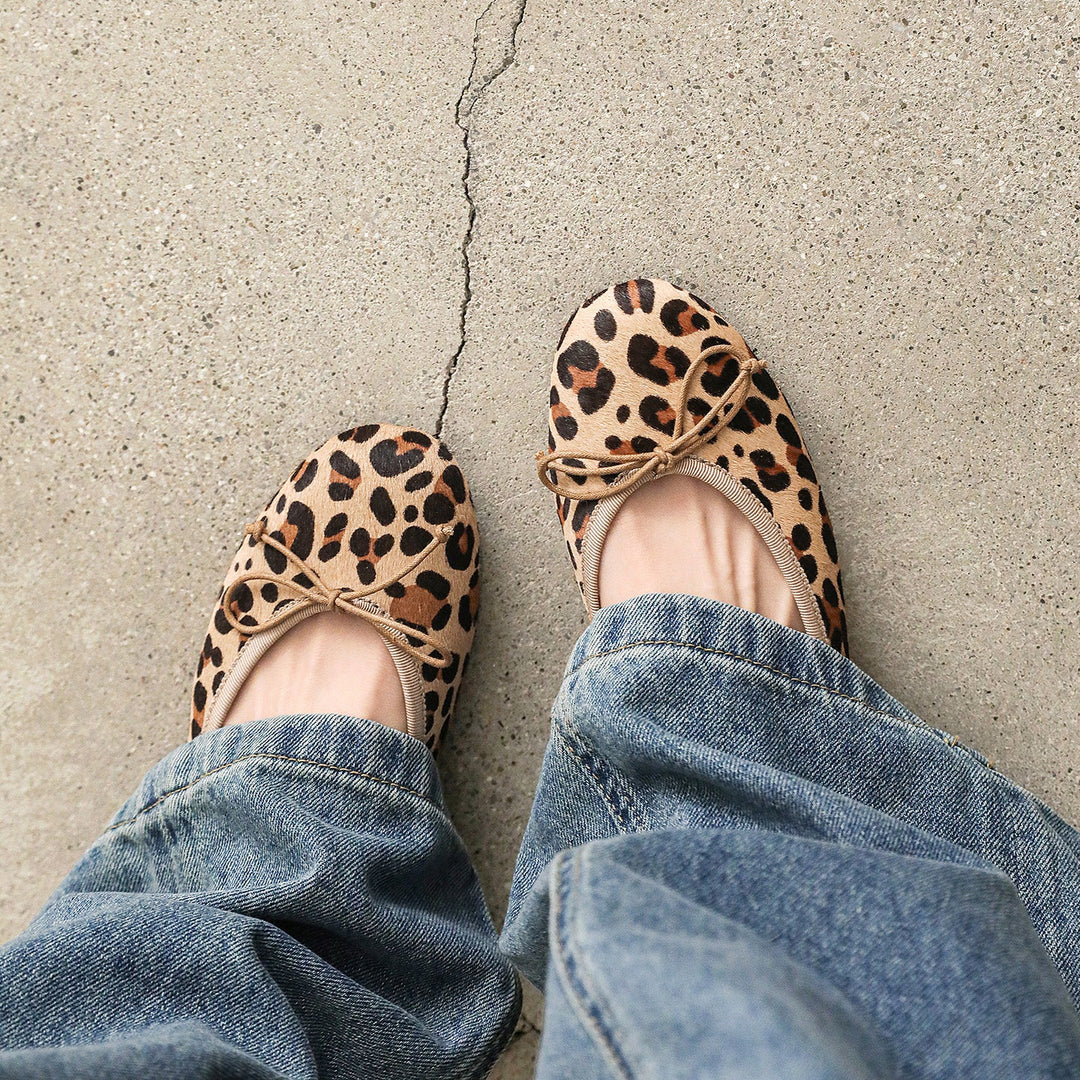 Women's Horsehair Leopard Polka Dot Ballet Flats Vintage Round Toe Bowknot Slip-on Flat Shoes