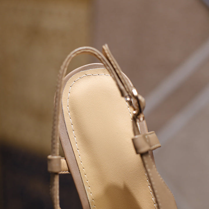 Women's Handmade Leather Tassel Metal Buckle Closed Toe Slingback Sandals