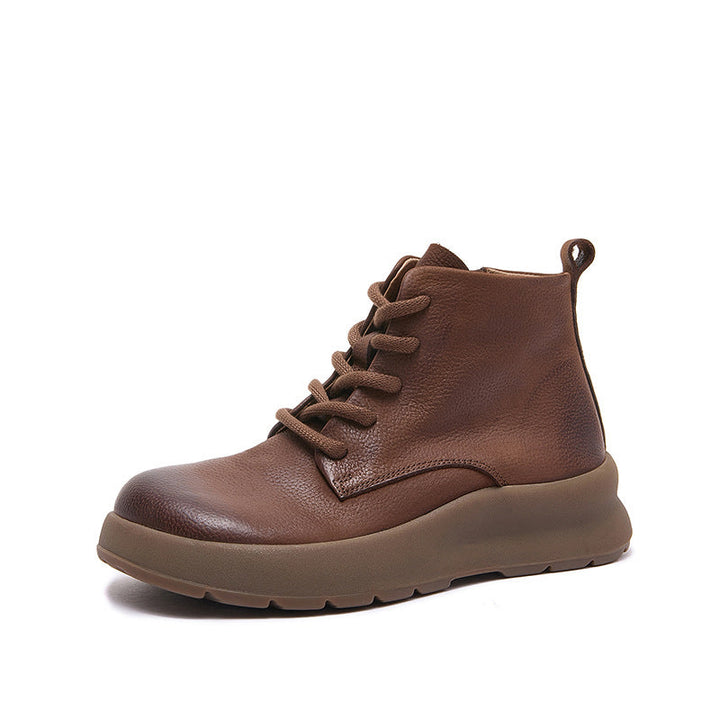 Women’s British Style Leather Platform Ankle Boots – Zip High-Top Design