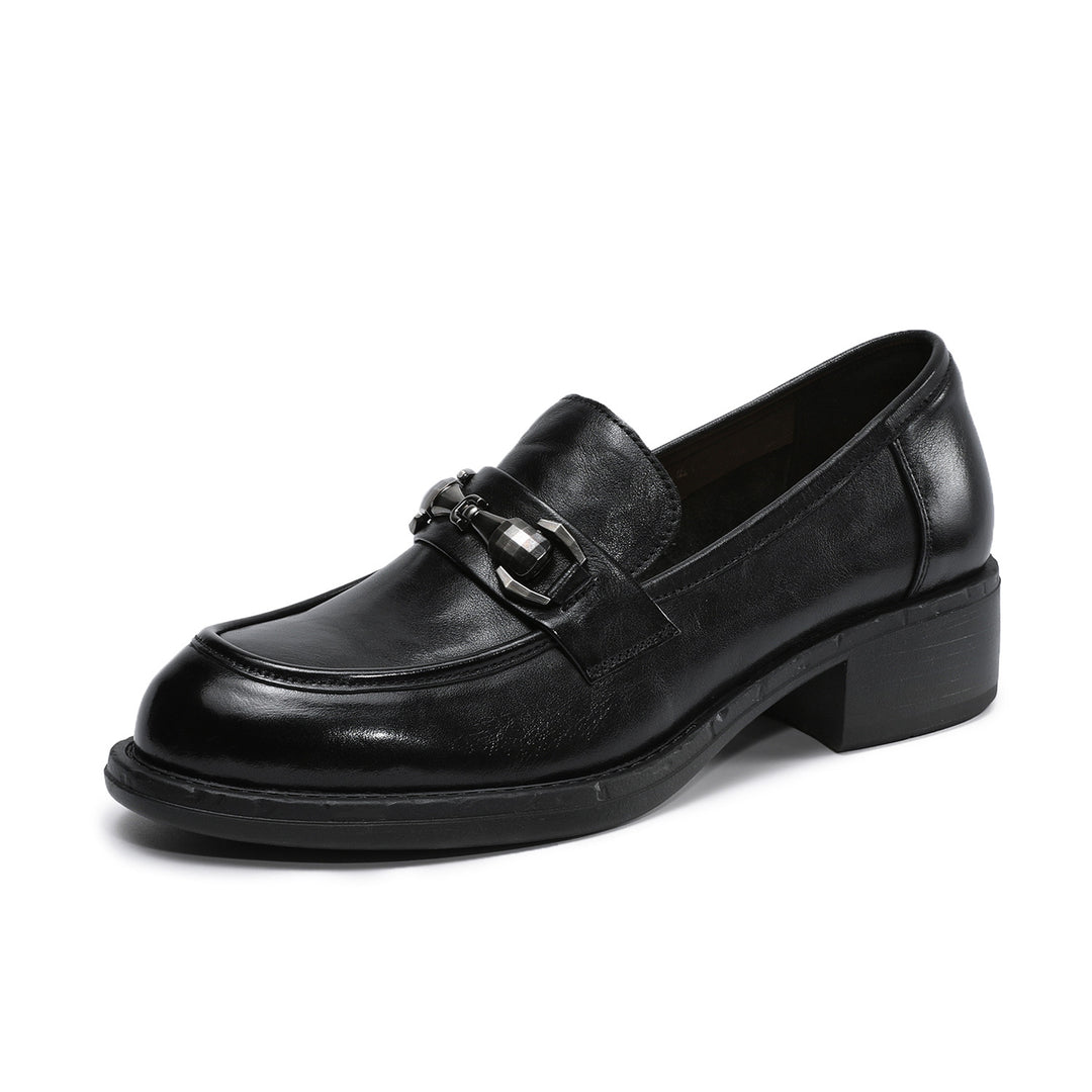 Women's Genuine Leather Casual Shoes Spring Fall Dress Buckle Slip-on Loafers