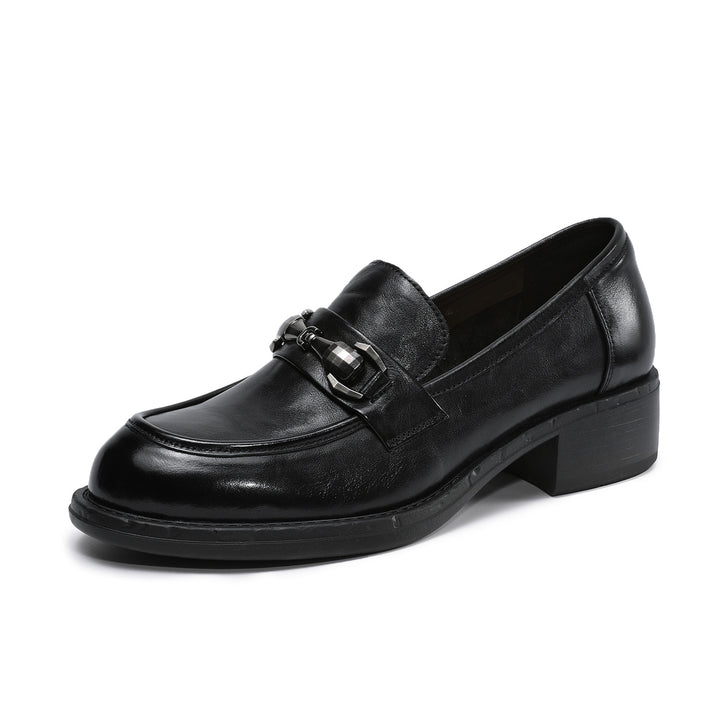 Women's Genuine Leather Casual Shoes Spring Fall Dress Buckle Slip-on Loafers