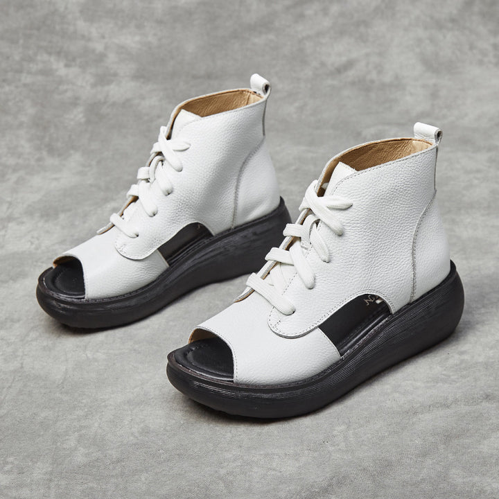 Womens Summer Lace-up Fish Toe Platform Sandals