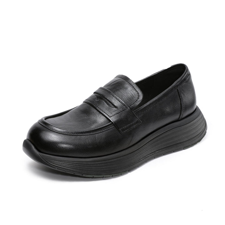 Women’s Leather Slip-On Loafers – Vintage Low Wedge Comfort Shoes