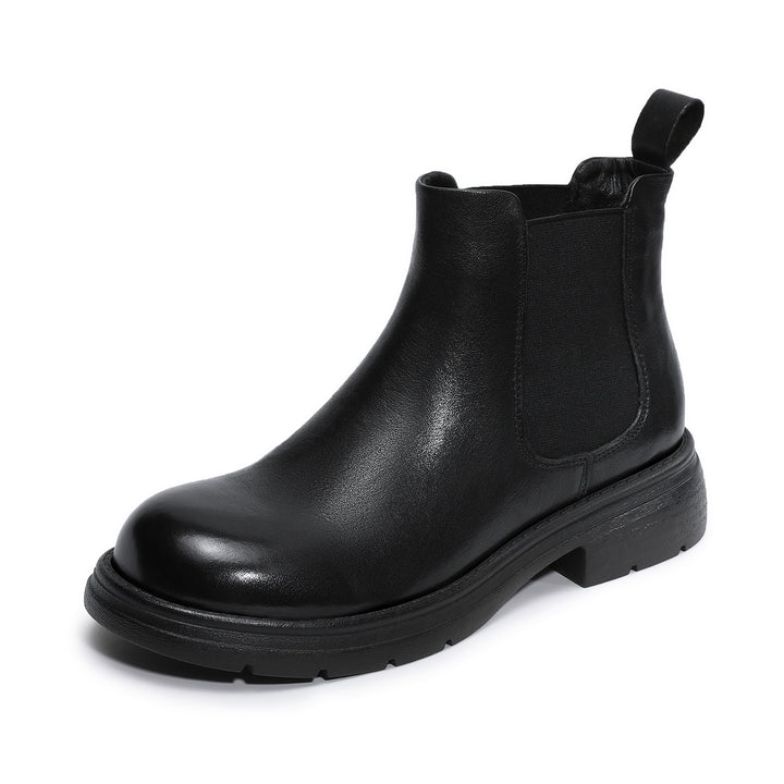 Women's Genuine Leather Chelsea Ankle Boots Vintage Slip-on Low Heel Winter Shoes