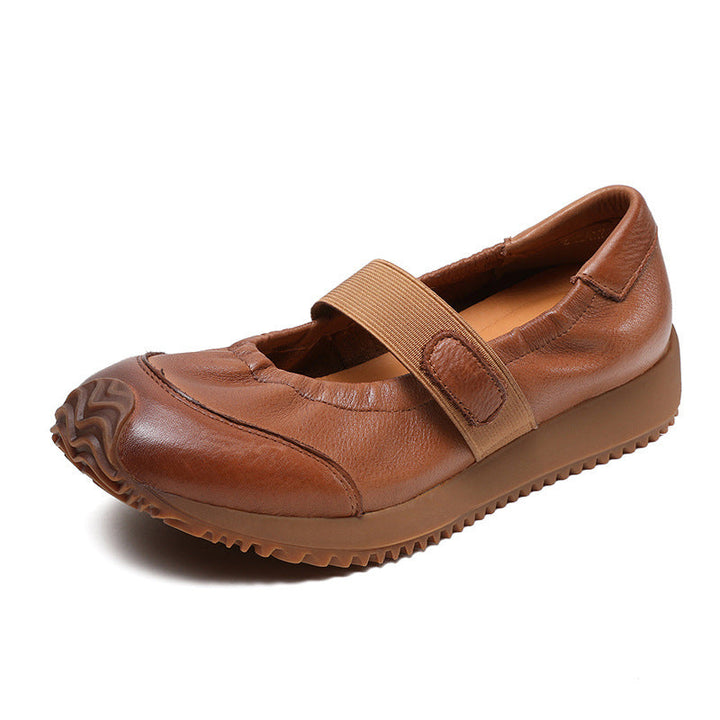 Women's Elastic Comfort Loafers - Genuine Leather Flat with Soft Sole