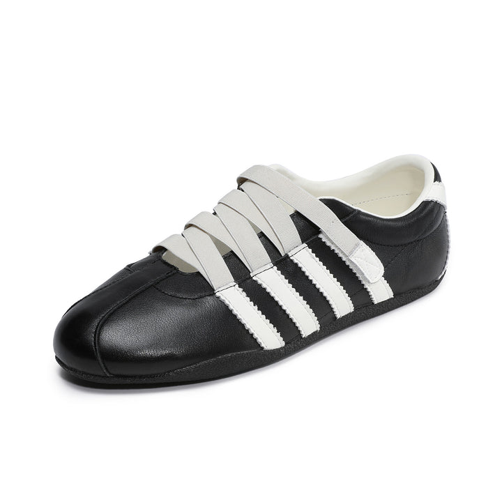 Women's Retro Cowhide Sneakers Vintage Round Toe Strappy Velcro Driving Flats