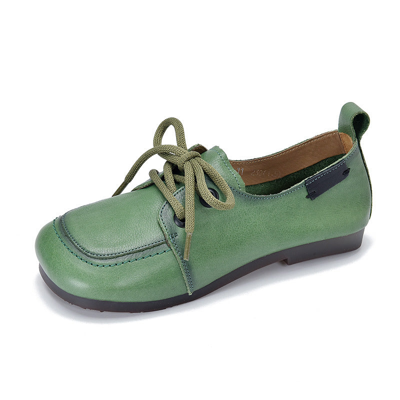 Women's Soft Leather Casual Flats – Comfortable Lace-Up Shoes