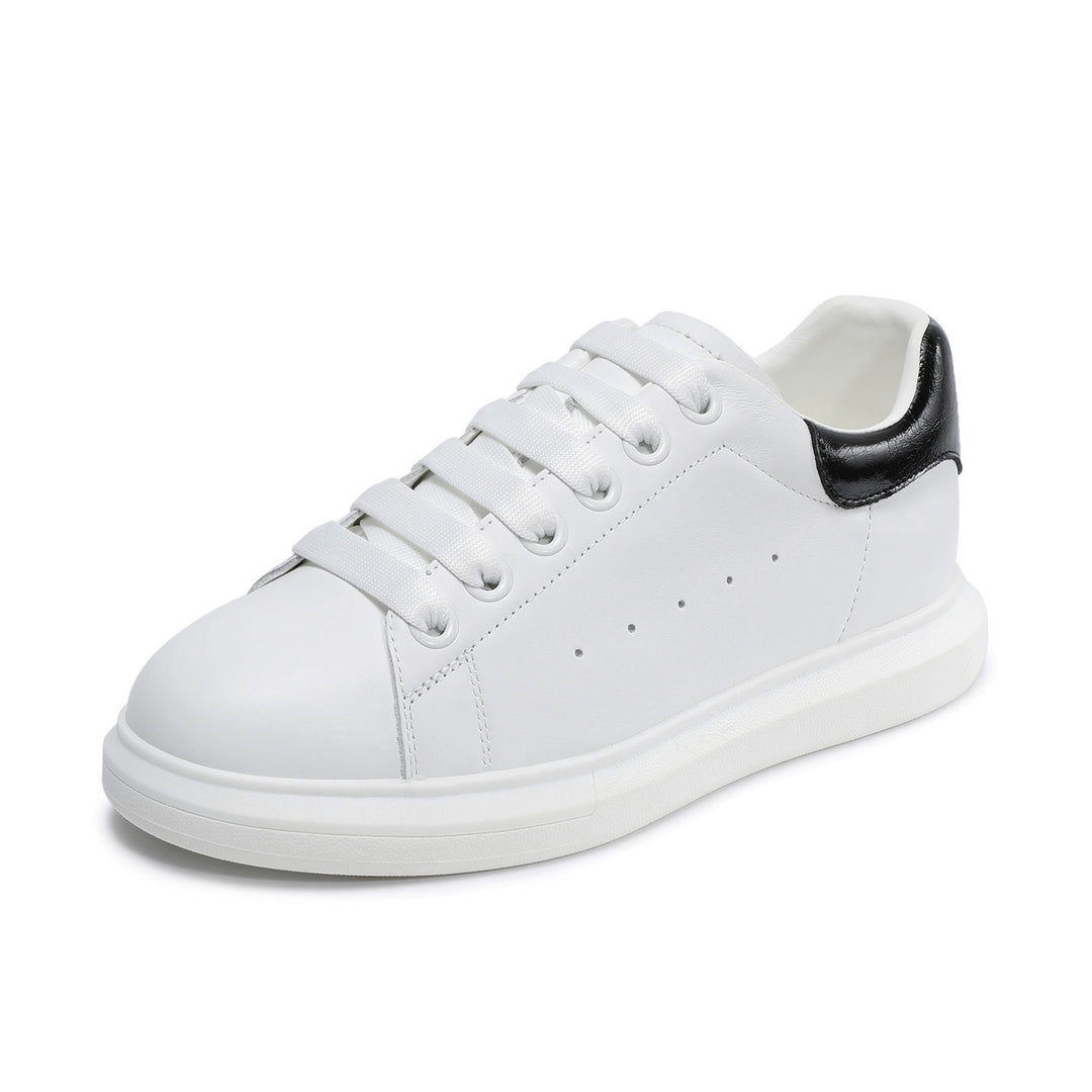 Women's Leather Casual Sneakers Spring Fall Round Toe Lace-up Platform Shoes