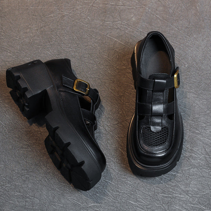 Women's Leather Fisherman Sandals - Breathable Chunky Platform Buckle Shoes