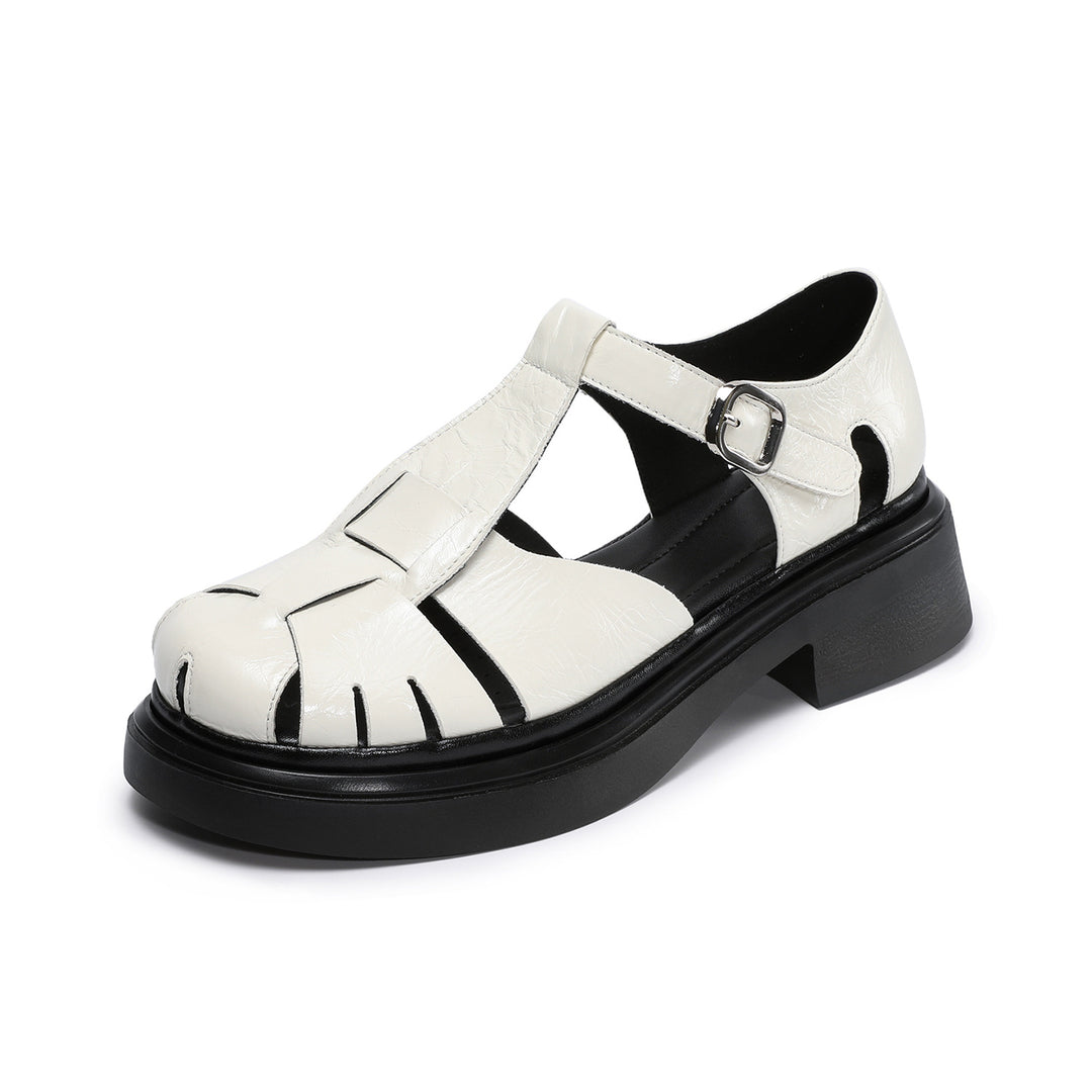 Women's Chunky T-Strap Mary Janes Platform Perforated Fisherman Sandals Casual Summer Shoes