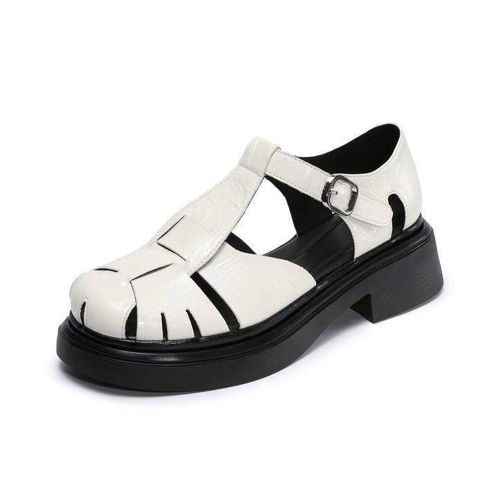 Women's Chunky T-Strap Mary Janes Platform Perforated Fisherman Sandals Casual Summer Shoes