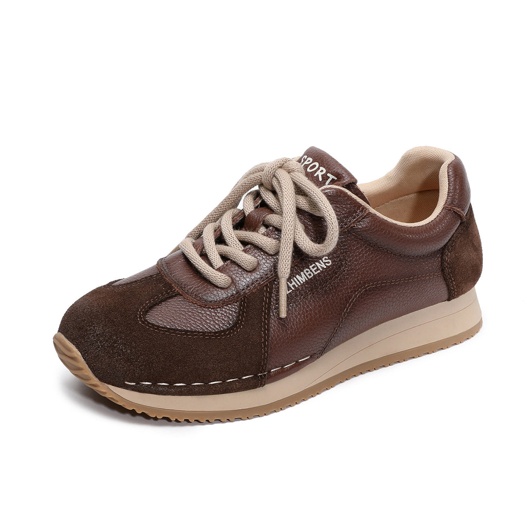 Womens Retro Leather Running Sneakers Vintage Lace-up Low Top Casual Trainers