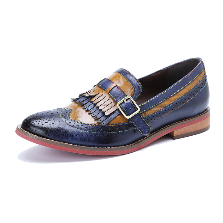 Women's Handmade Vintage Leather Kiltie Fringe Loafers Brogue Slip On Flat Shoes