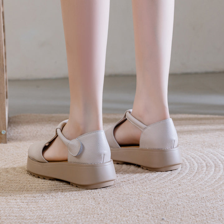 Women's Leather Thick-Sole Open-Toe Casual Velcro Sandals