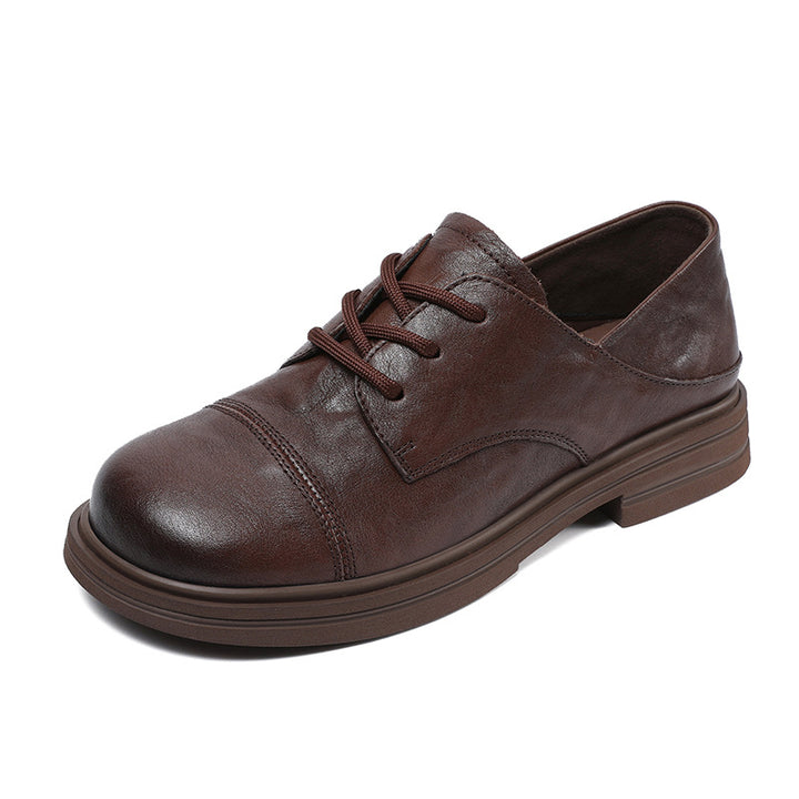 Women's Comfortable Vintage Leather Lace-Up Round-Toe Everyday Shoes