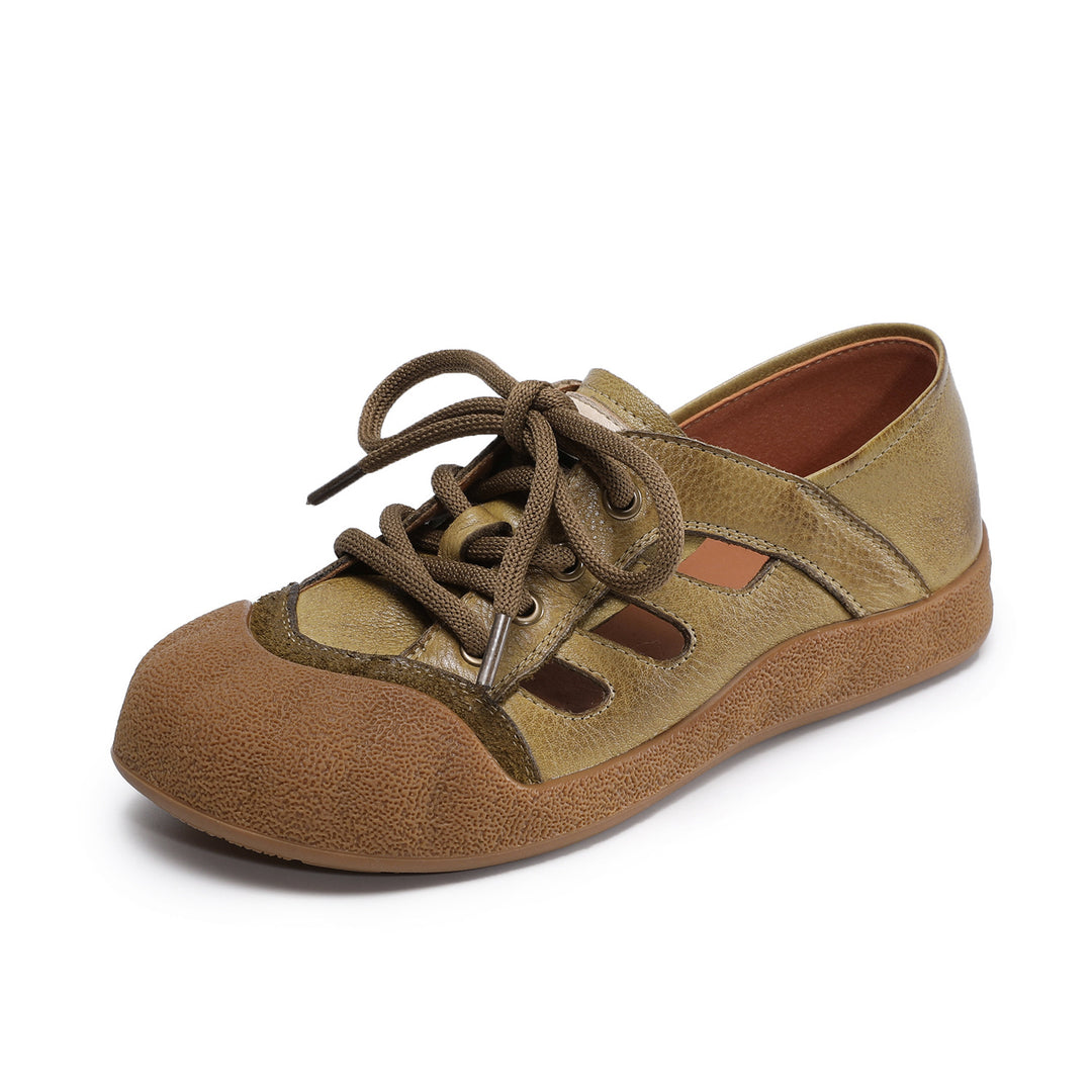 Women's Chunky Leather Cutout Summer Oxford Sandals Barefoot-Friendly Perforated Walking Shoes