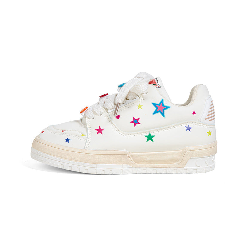 Womens Star Print Lace-Up Platform Sneakers