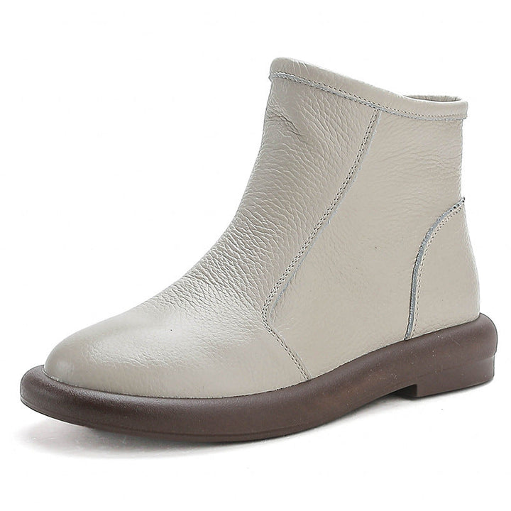 Women’s Leather Round Toe Ankle Boots – Comfortable Low Heel Design