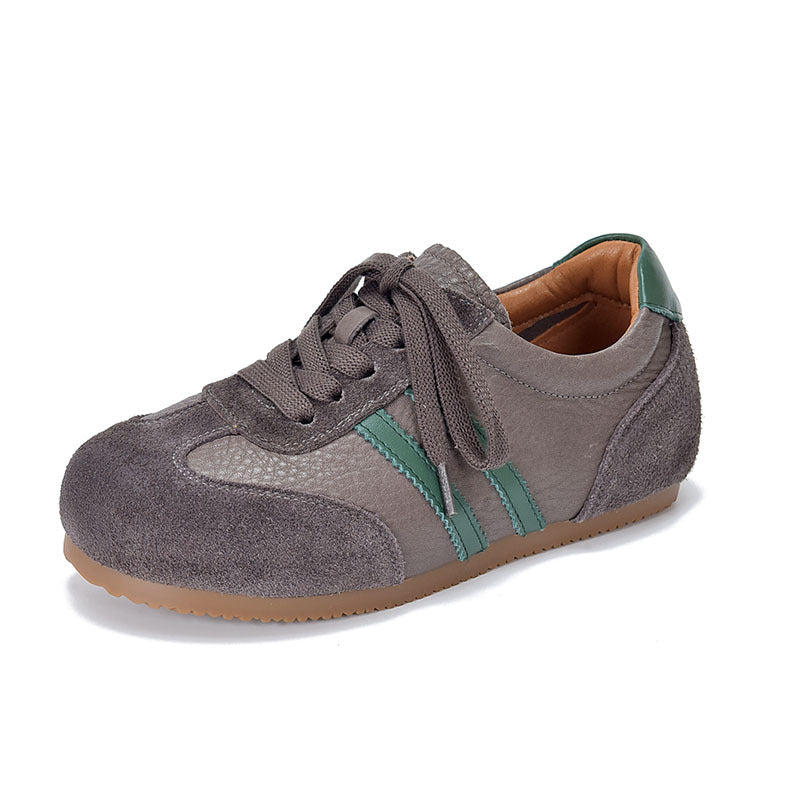 Women's Vintage German Army Trainers Top-Grain Leather Hidden Wedge Sneakers