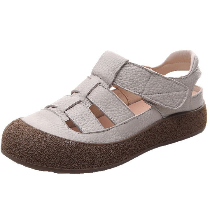 Women's Leather Sporty Fisherman Sandals - Closed Round Toe Casual Summer Walking Shoes with Velcro