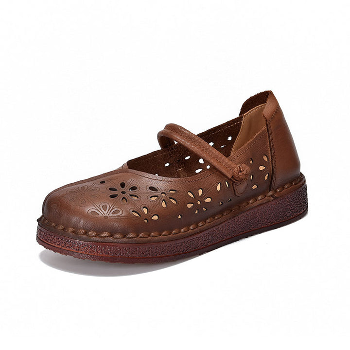 Women's Leather Floral Cutout Sandals – Breathable Summer Style