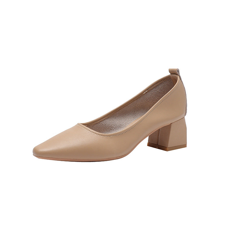 Women's Leather Pointed Toe Minimalist Mid Heel Pump