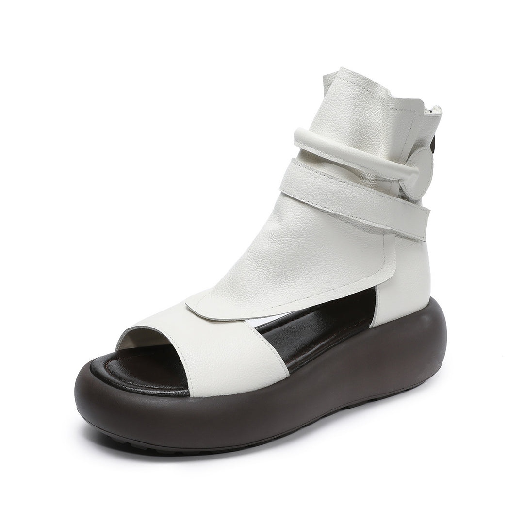 Women's Chunky Platform Sandals Peep-Toe Velcro Summer Ankle Boots Lightweight EVA Walking Flats