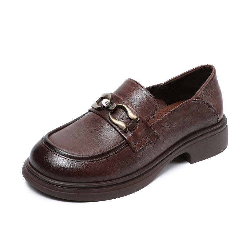 British Luxury Leather Loafers for Women - Signature Chain Detail & Slip-On