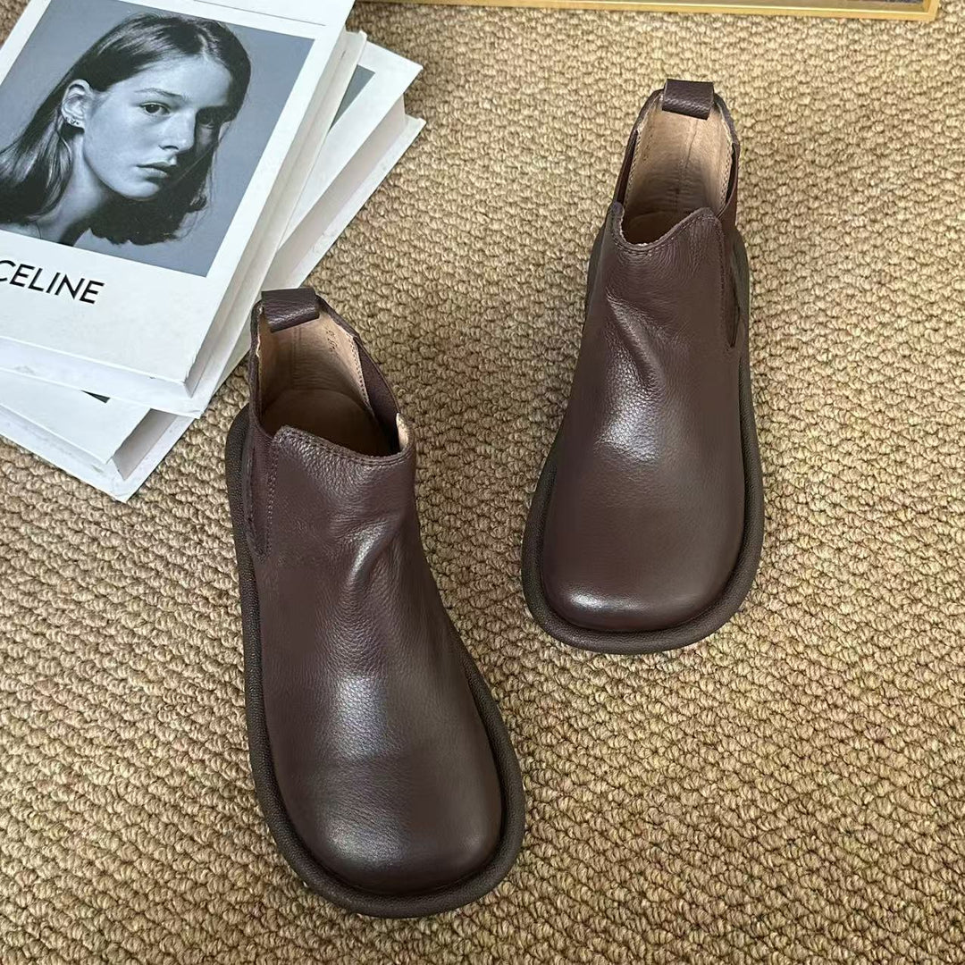 Women's Leather Ankle Boots Spring Fall Casual Unlined Slip-on Shoes