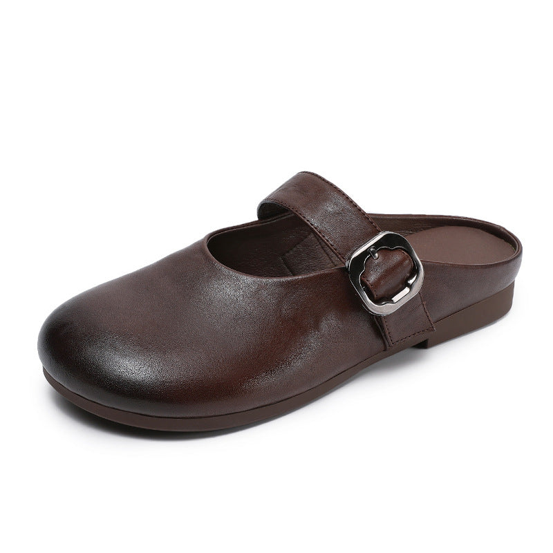 Women's Leather Mary Jane Mules – Round Toe & Comfort Fit