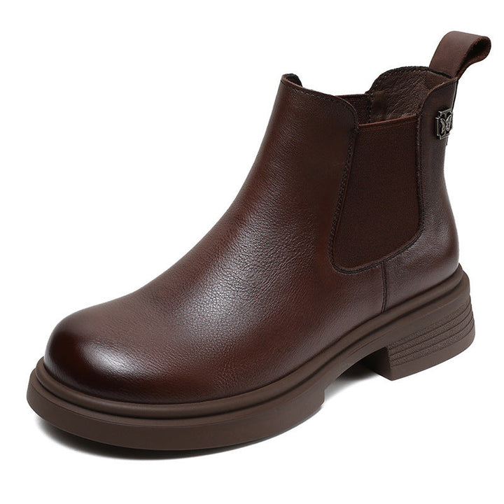 Women's Leather Short Boots – Chelsea Style Chunky Heel Comfort Shoes