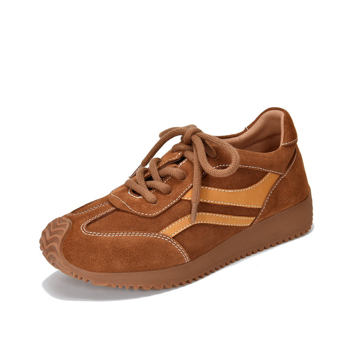 Women’s Spring Retro Leather Trainers – Soft Sole Lace-Up Casual Sneakers