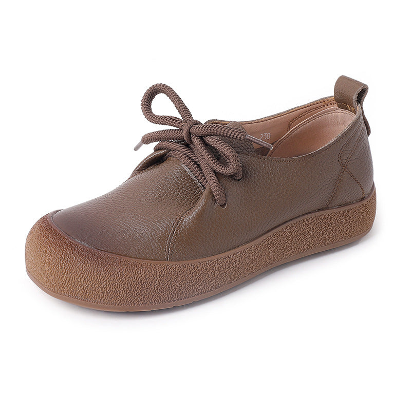 Women's Retro Outdoor Style Leather Sneakers - Breathable Microfiber Lined Walking Shoes