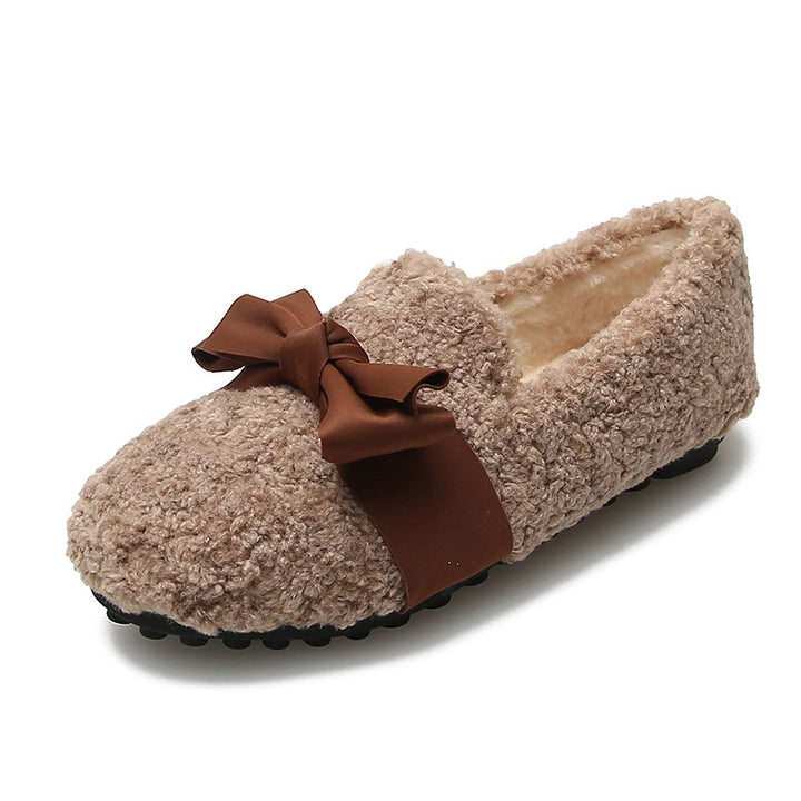 Women Bow Winter Warm & Soft Plush Fur Loafers Shoes