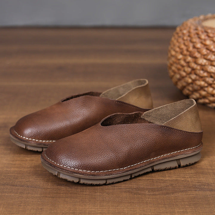 Women's Artisanal Hand-Finished Leather Flats - Ultra-Soft Unlined Slip-Ons Walking Shoes