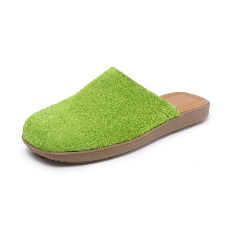 Women's Minimalist Nubuck Mules - Round-Toe Flat with Slip-On Ease