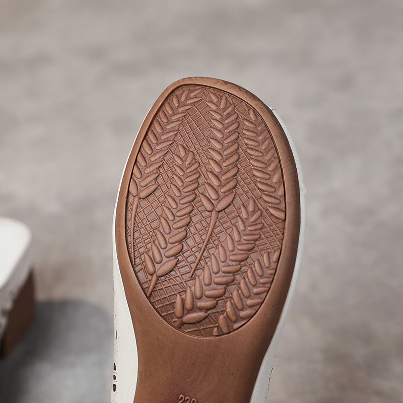 Women's Leather Mules - Hollow Out Floral Perforated Open Peep Toe Sandals Mid Block Chunky Heel Slides