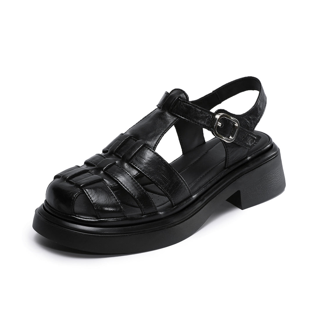 Women's Genuine Leather Casual Sandals Summer Fisherman Platform Wedge Comfort Shoes