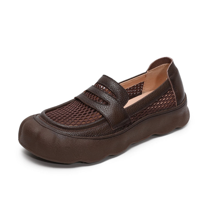 Women's Breathable Mesh & Leather Loafers - Summer Slip-Ons